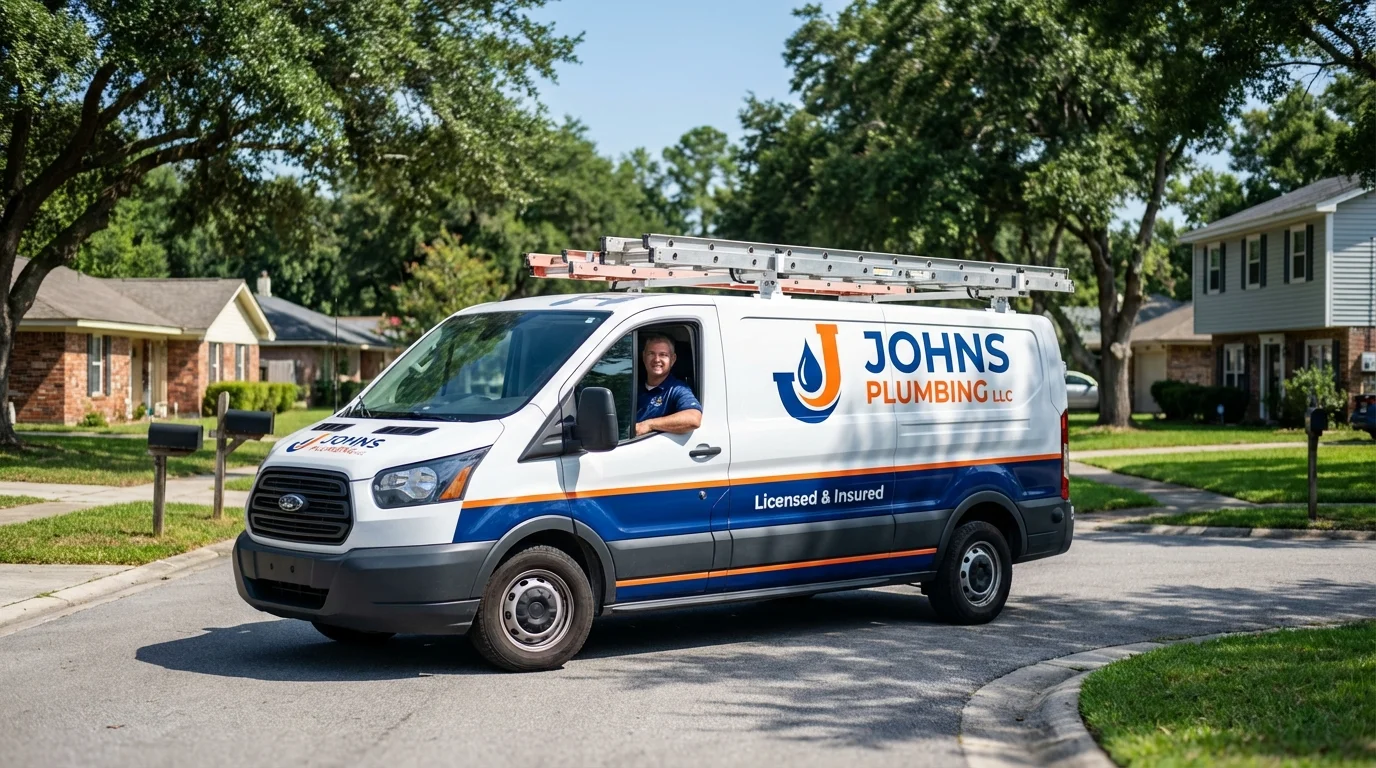 Johns Plumbing LLC service van in Lockport, LA