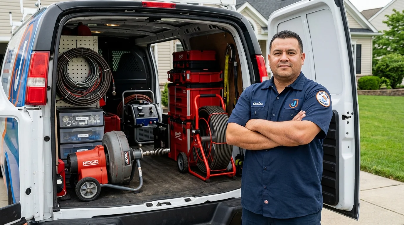 Professional drain cleaning equipment and Johns Plumbing LLC plumber in Lockport