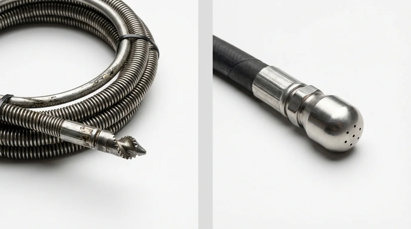 Drain snake cable and hydro jetting nozzle used for drain cleaning in Lockport, LA